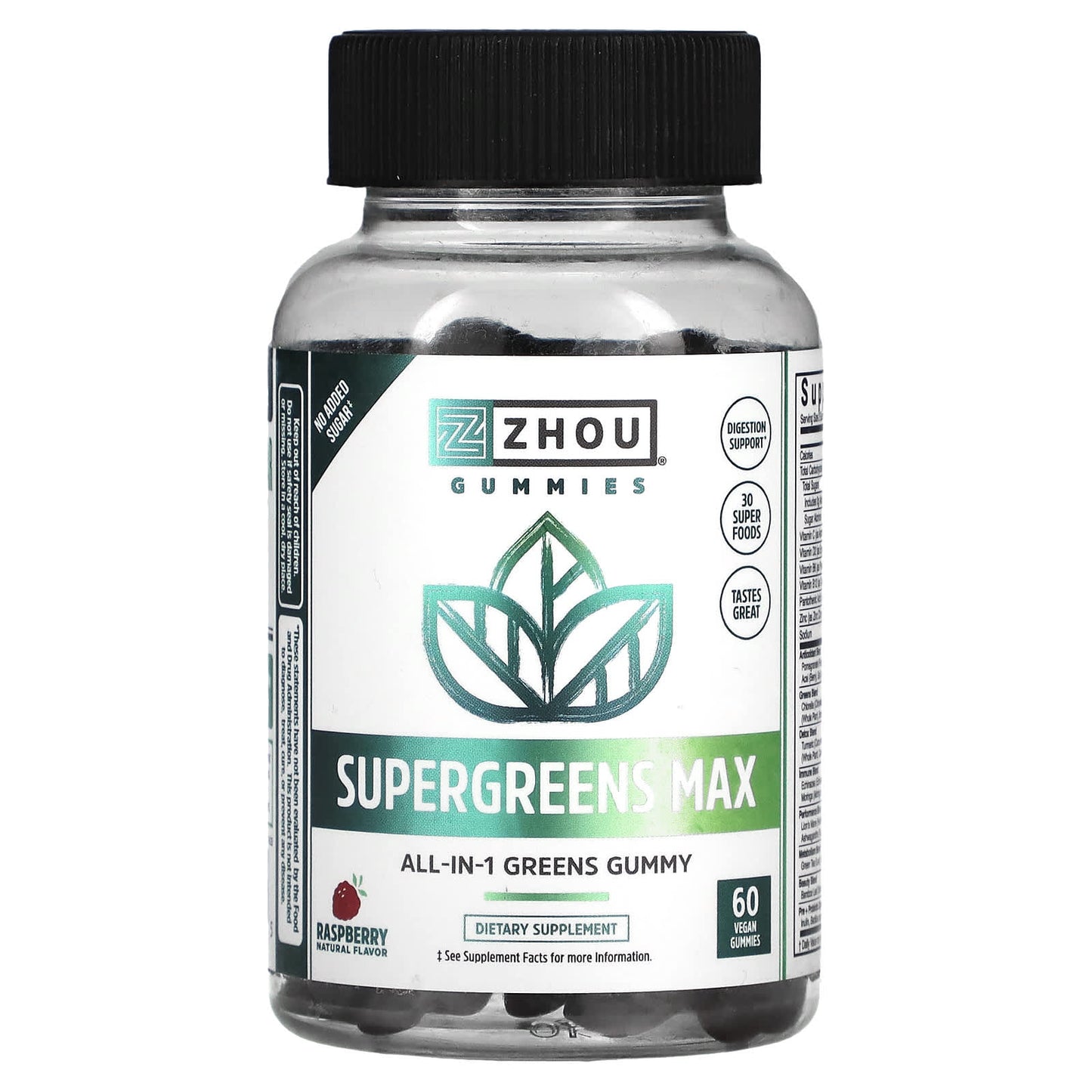 Zhou Nutrition, Supergreens Max, Raspberry, 60 Vegan Gummies - Image 1