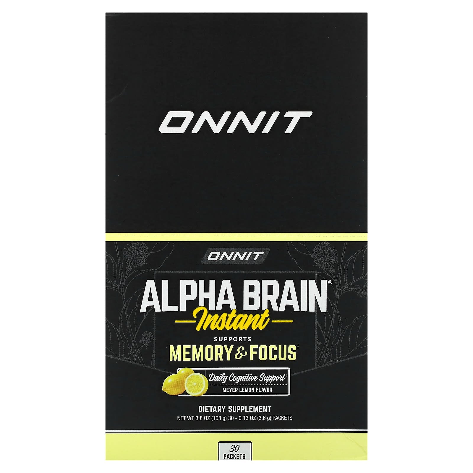 Onnit, Alpha Brain Instant, Memory & Focus, Meyer Lemon, 30 Packets, 0.13 oz (3.6 g) Each - Image 1