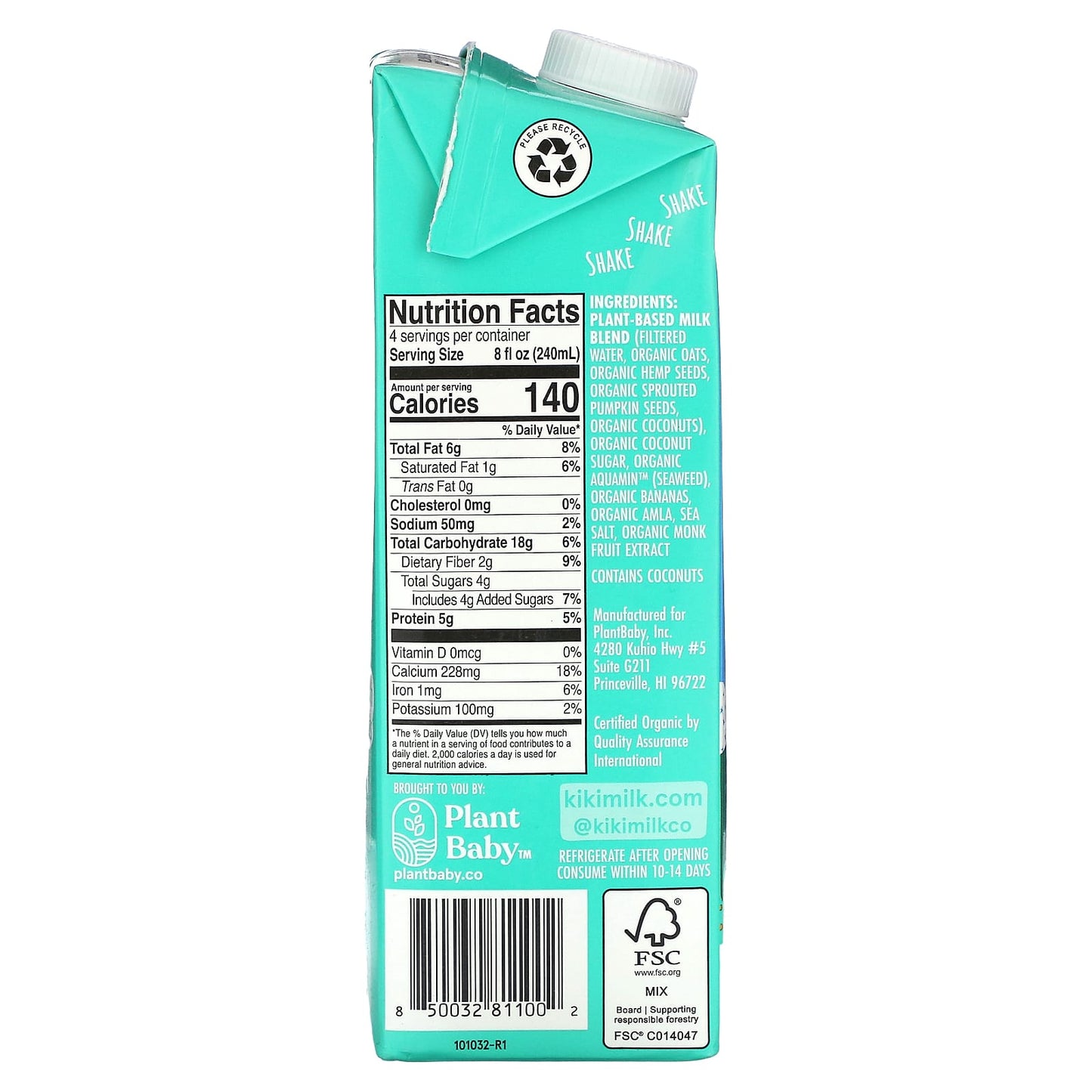 Kiki Milk, Organic Plant-Based Milk, Original, 32 fl oz (946 ml) - Image 2
