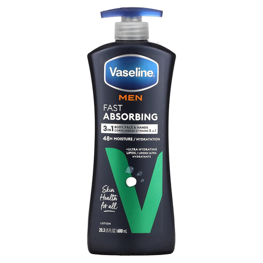 Vaseline, Men, Fast Absorbing Body & Face Lotion, 20.3 fl oz (600 ml) - Image 1