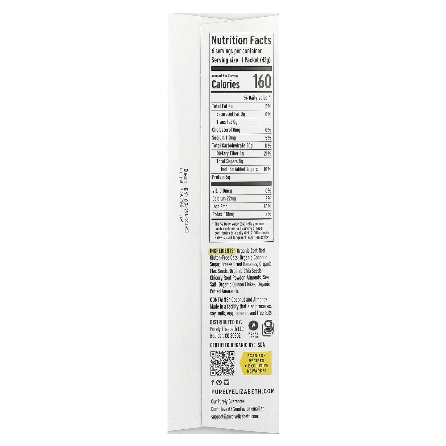 Purely Elizabeth, Superfood Oatmeal With Prebiotic Fiber, Banana Nut, 6 Packets, 1.52 oz (43 g) Each - Image 2