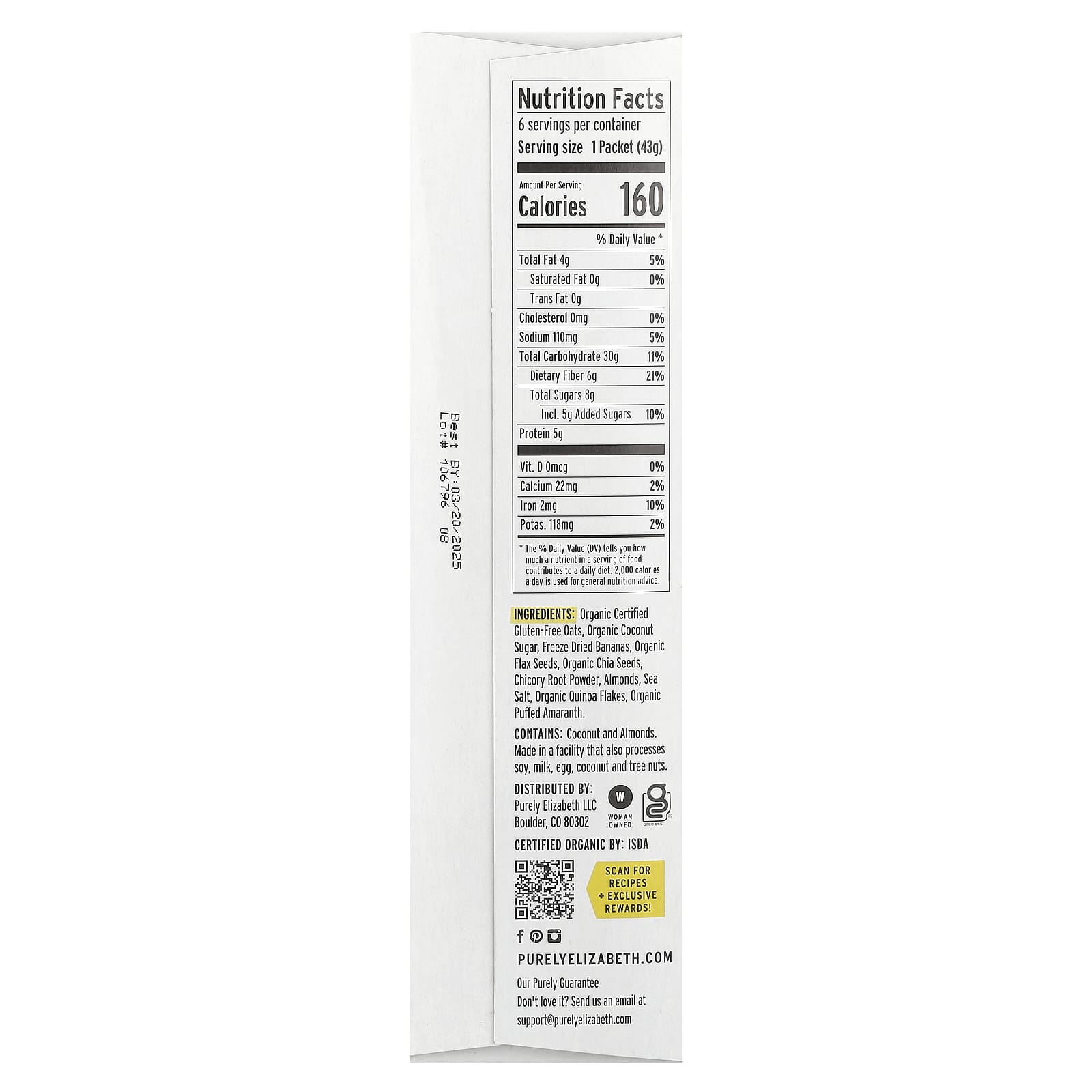 Purely Elizabeth, Superfood Oatmeal With Prebiotic Fiber, Banana Nut, 6 Packets, 1.52 oz (43 g) Each - Image 2