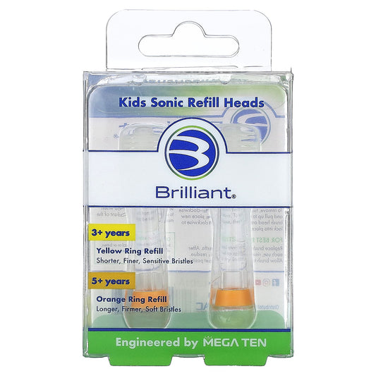 Baby Buddy Brilliant Refill Heads for Kids Sonic Toothbrushes, 5+ Years, Orange - Image 1