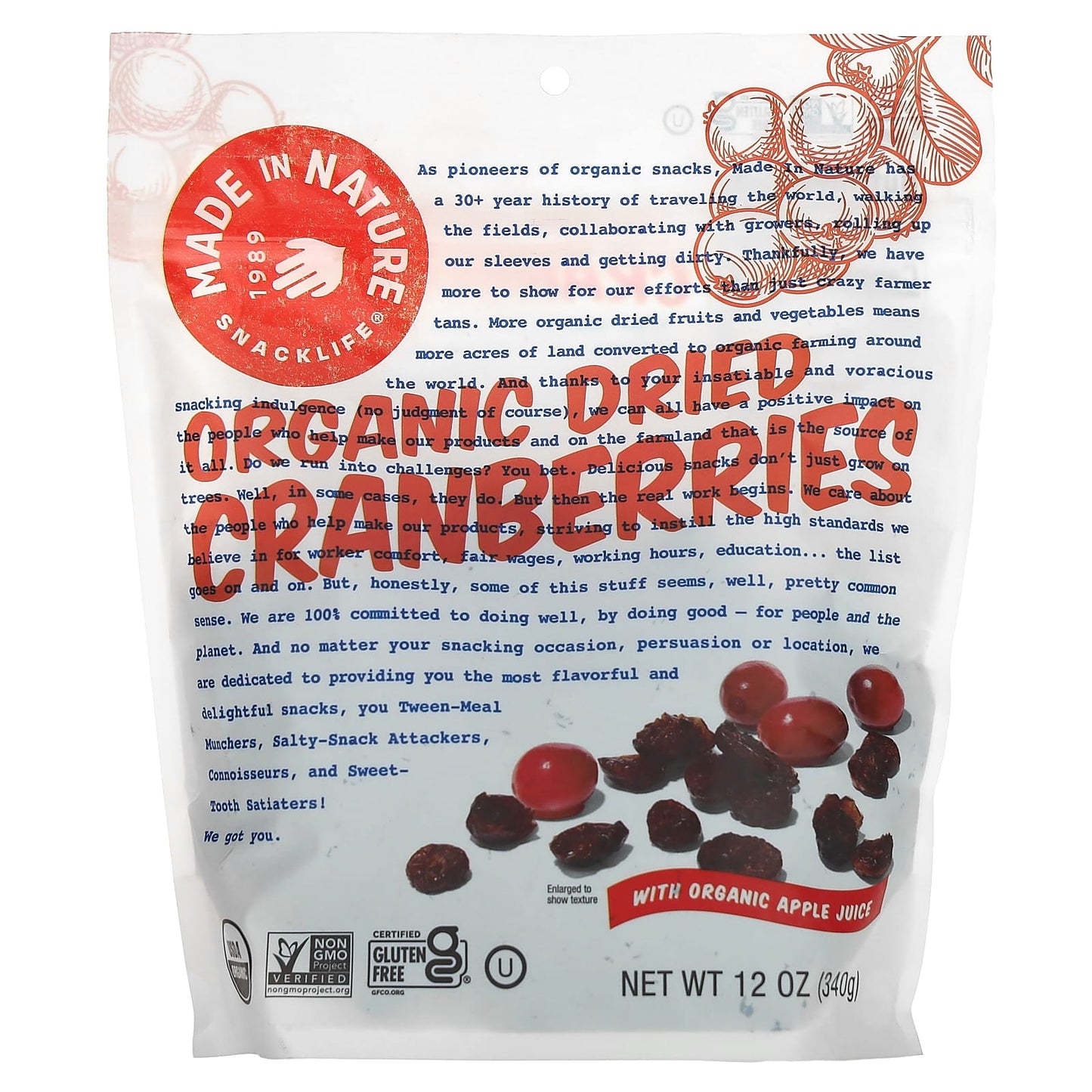 Made in Nature, Organic Dried Cranberries with Organic Apple Juice, 12 oz (340 g) - Image 1