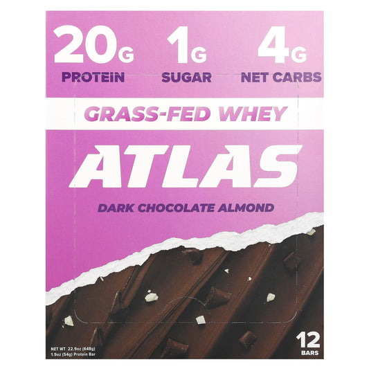Grass-Fed Whey Protein Bar by Atlas Bar, Dark Chocolate Almond - Image 1