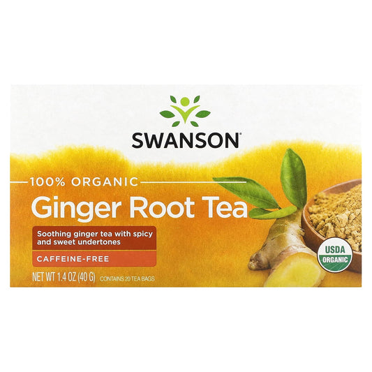 Swanson, 100% Organic Ginger Root Tea, Caffeine-Free, 20 Tea Bags, 1.4 oz (40 g) - Image 1