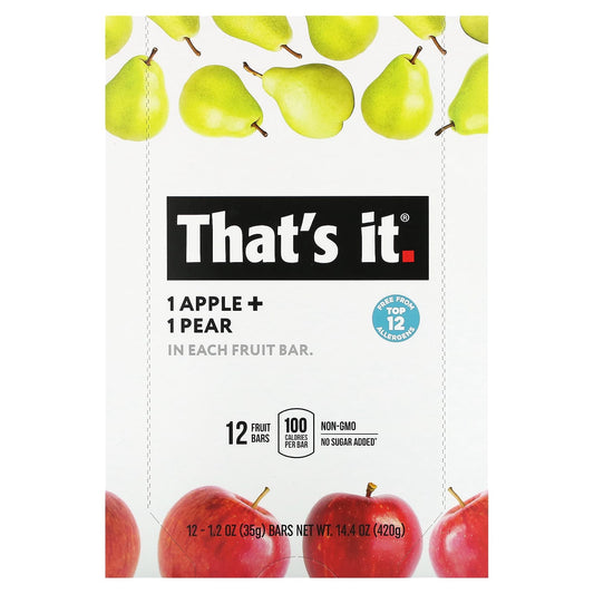 That's It, Fruit Bar, Apple + Pear, 12 Bars, 1.2 oz (35 g) Each - Image 1