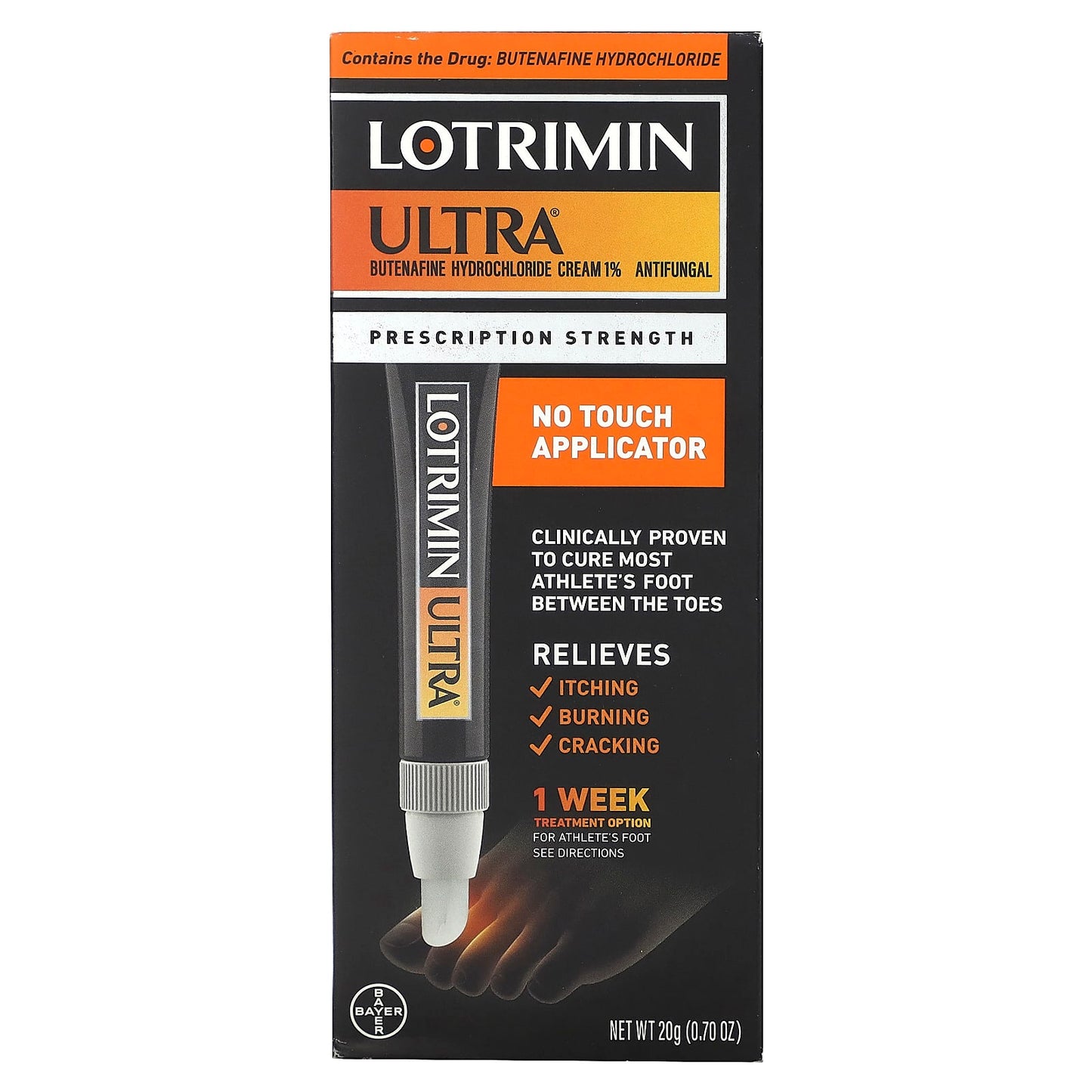 Lotrimin, Ultra Athlete's Foot Cream with No Touch Applicator, 0.7 oz (20 g) - Image 1