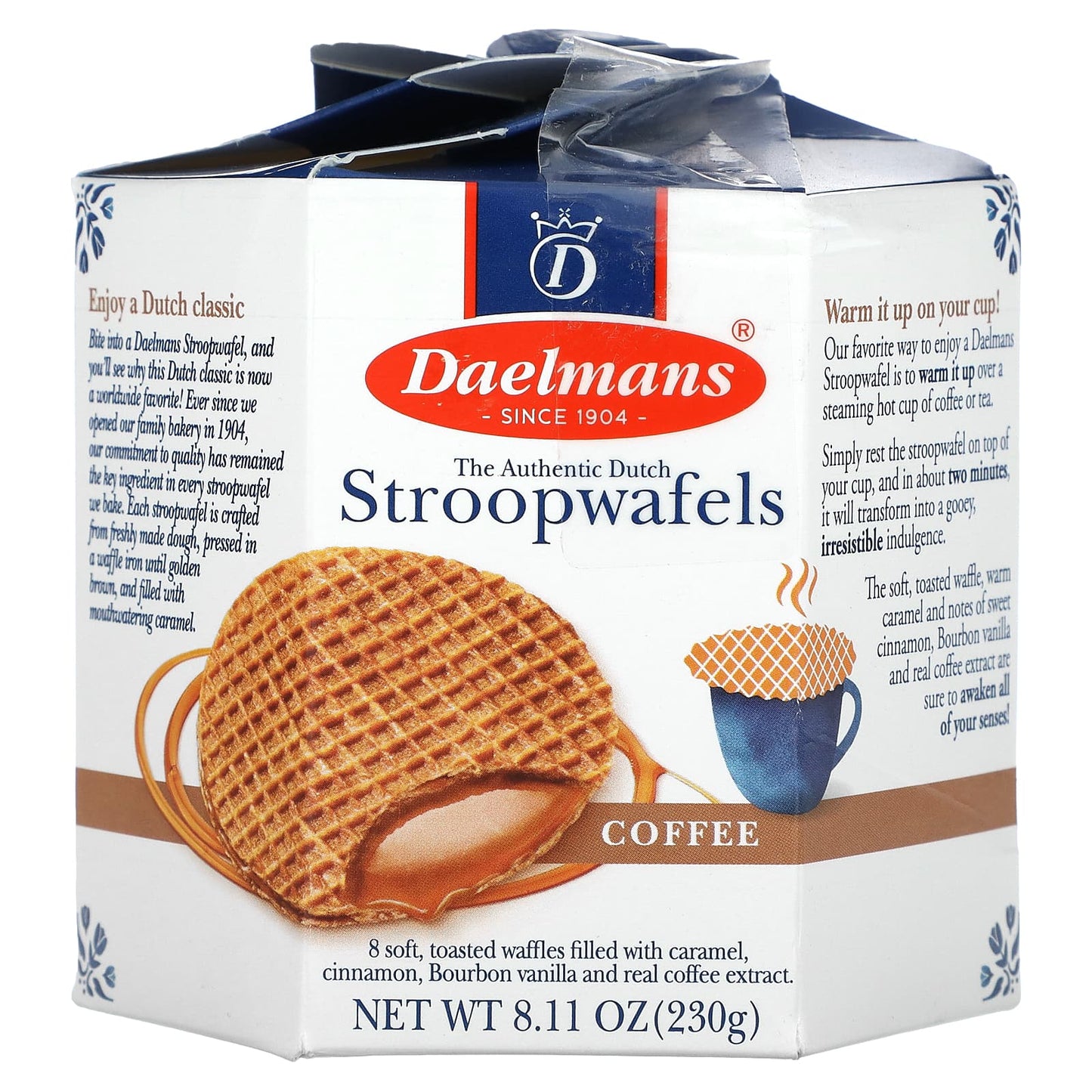Authentic Dutch Stroopwafels with Coffee, 8 Waffles, 8.11 oz - Image 1