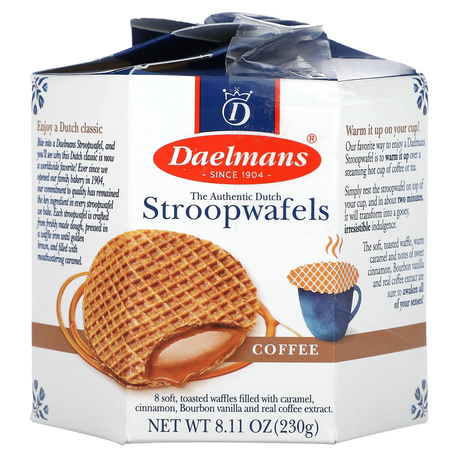 Authentic Dutch Stroopwafels with Coffee, 8 Waffles, 8.11 oz - Image 1