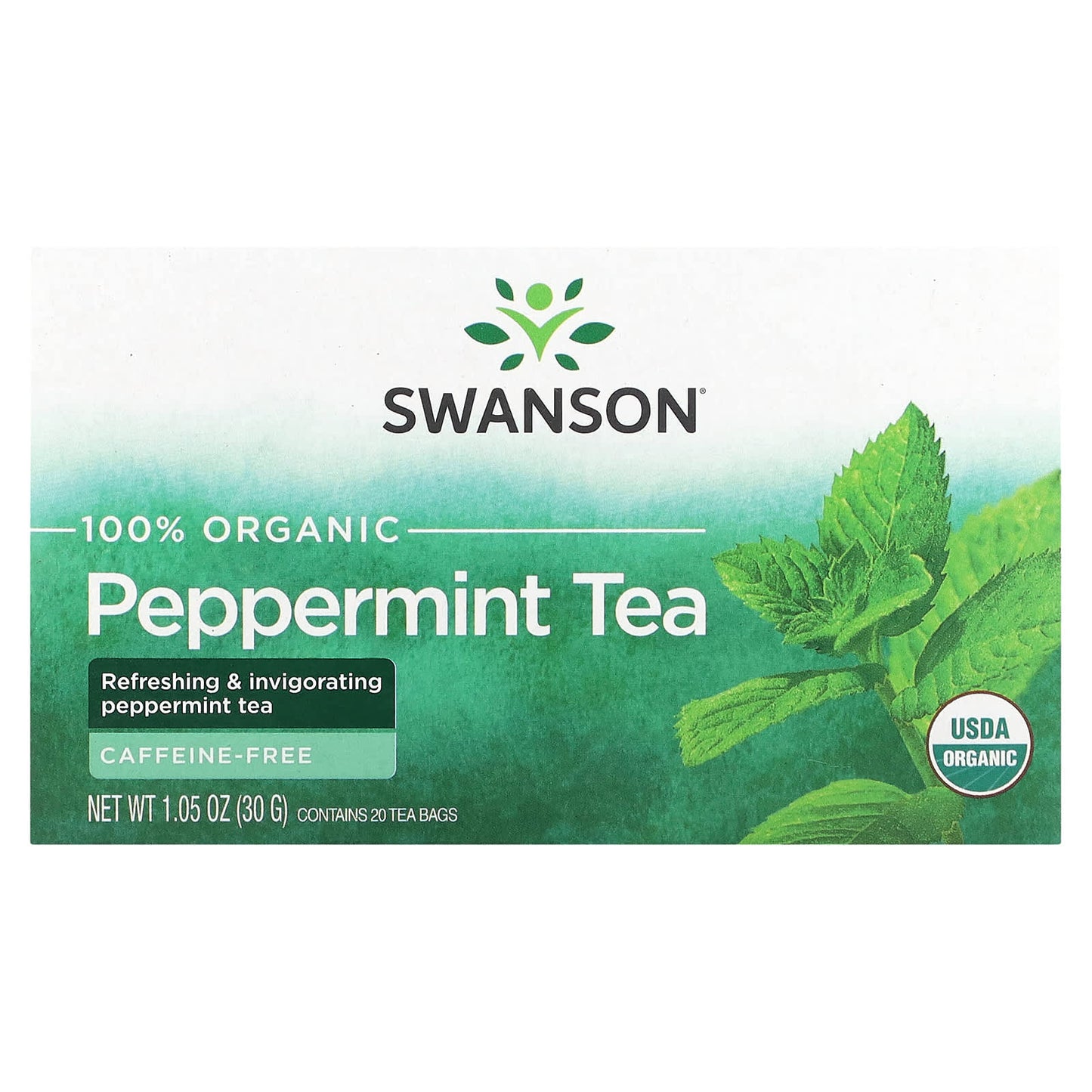 Swanson, 100% Organic Peppermint Tea, 20 Tea Bags, 1.05 oz (30 g) - Image 1