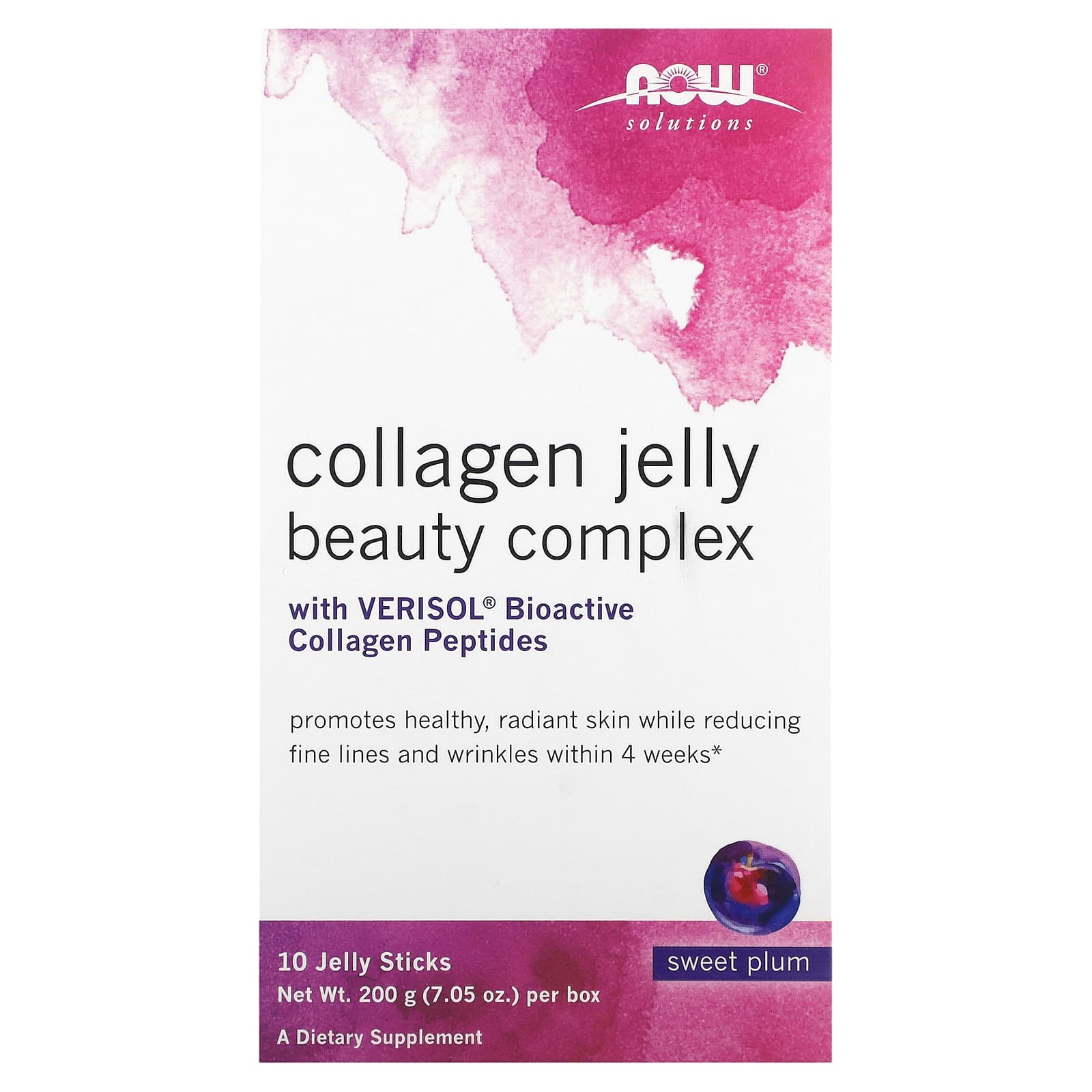 NOW Foods, Solutions, Collagen Jelly Beauty Complex, Sweet Plum, 10 Jelly Sticks, 0.705 oz (20 g) Each - Image 1