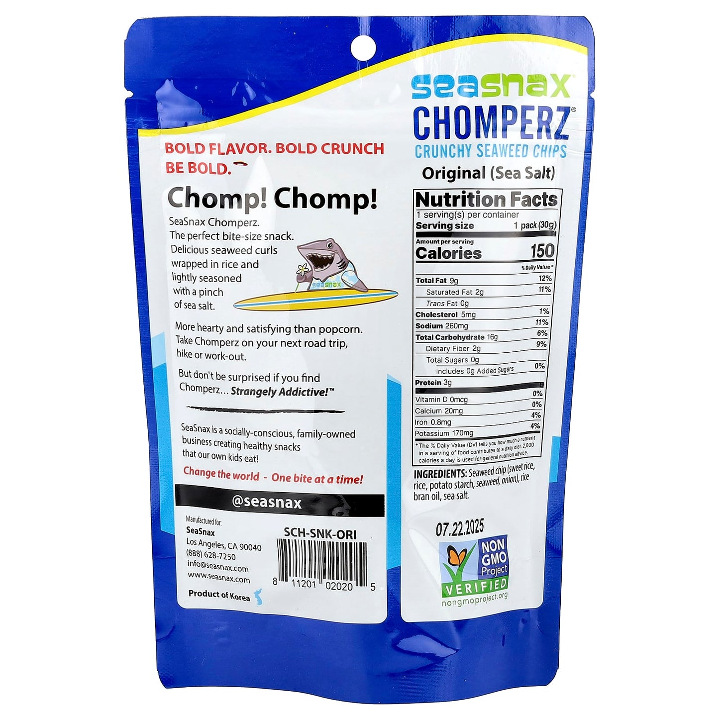 SeaSnax, Chomperz®, Crunchy Seaweed Chips, Original, 1 oz (30 g) - Image 2