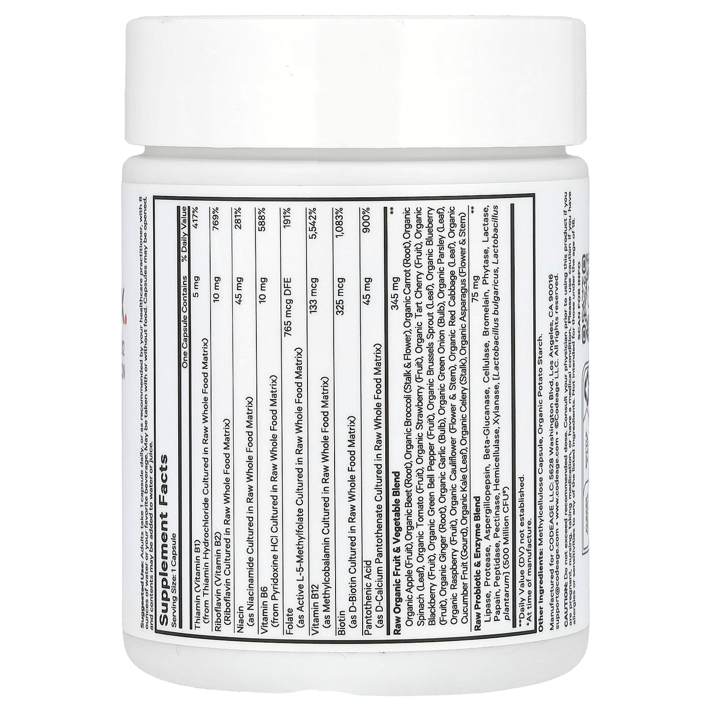 Codeage, Raw Vitamin B-Complex, 60 Vegetable Capsules