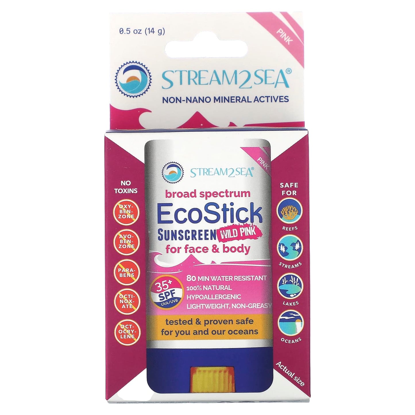 Stream2Sea, EcoStick Sunscreen Wild Pink, SPF 35+, 0.5 oz (14 g) - Image 2