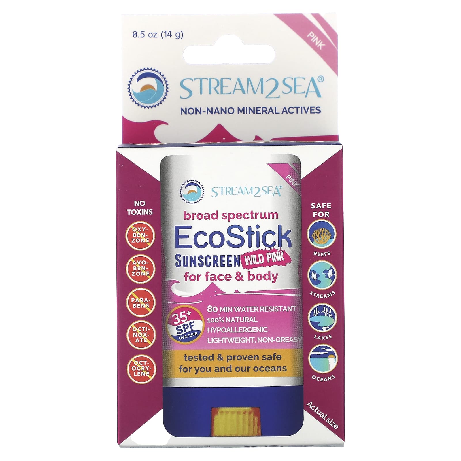 Stream2Sea, EcoStick Sunscreen Wild Pink, SPF 35+, 0.5 oz (14 g) - Image 2