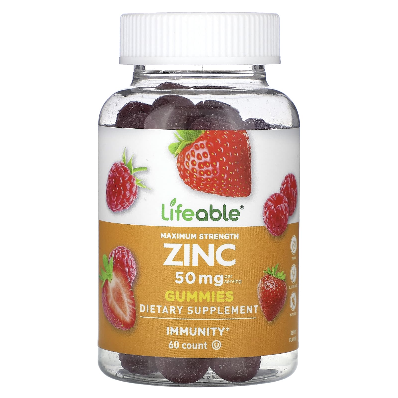 Lifeable, Maximum Strength Zinc Gummies, Berry, 60 Gummies (25 mg per Gummy) - Image 1