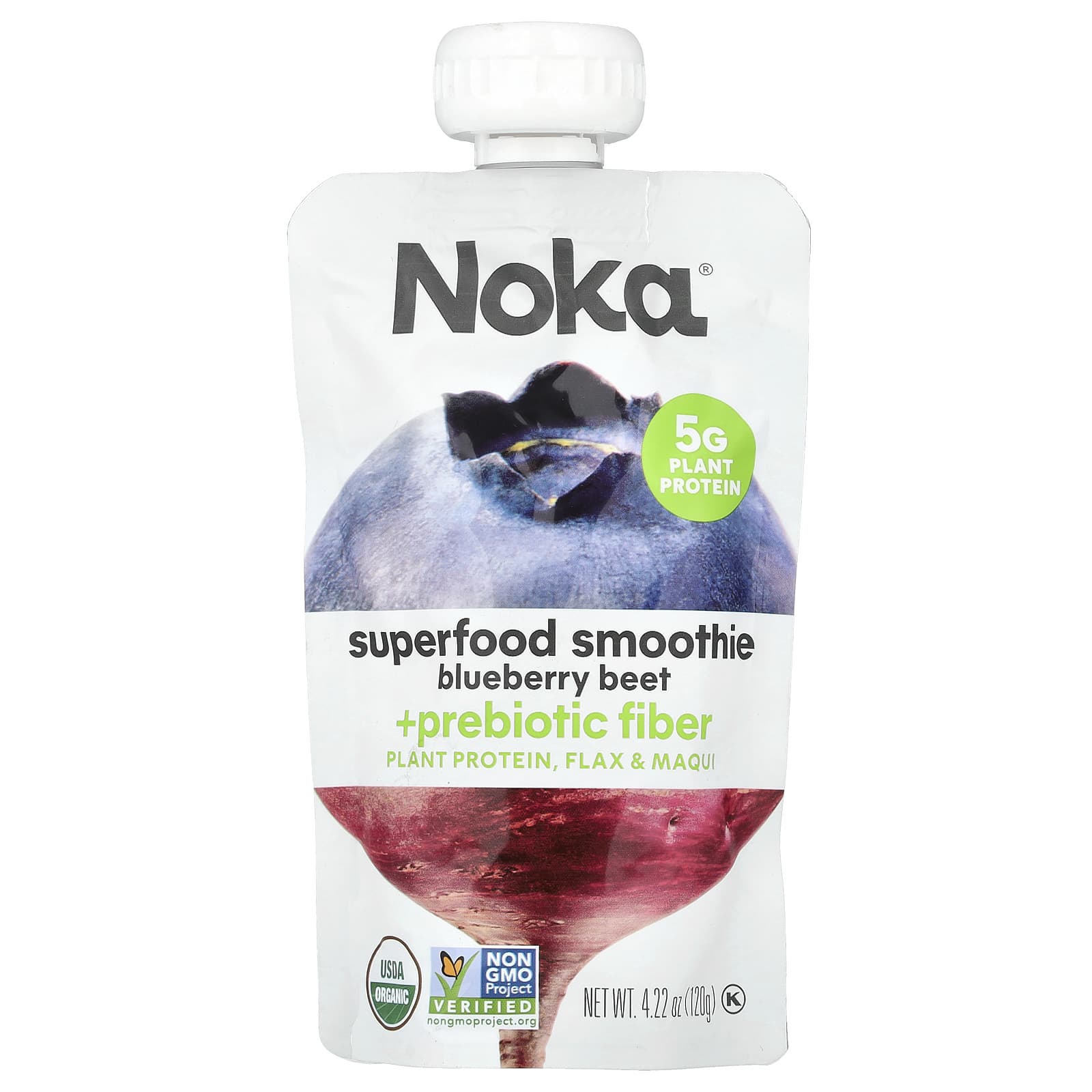 Noka, Superfood Smoothie + Prebiotic Fiber, Blueberry Beet, 4.22 oz (120 g) - Image 1