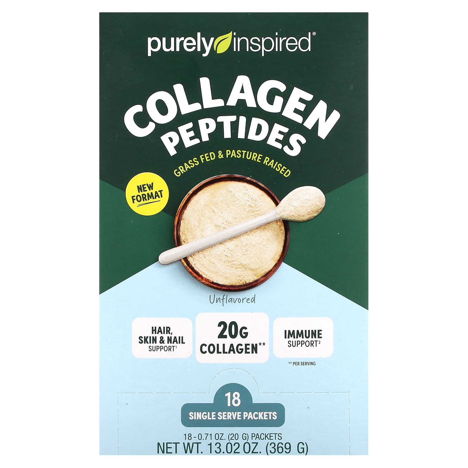 Purely Inspired, Collagen Peptides, Unflavored, 18 Single Serve Packets, 0.71 oz (20 g) Each - Image 1