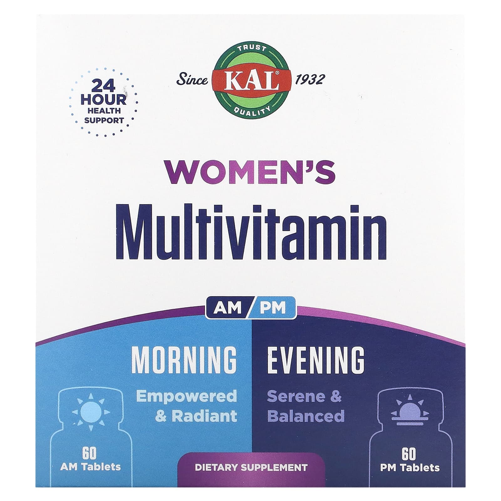 KAL, Women's Multivitamin, Morning & Evening, 2 Pack, 60 Tablets Each - Image 1