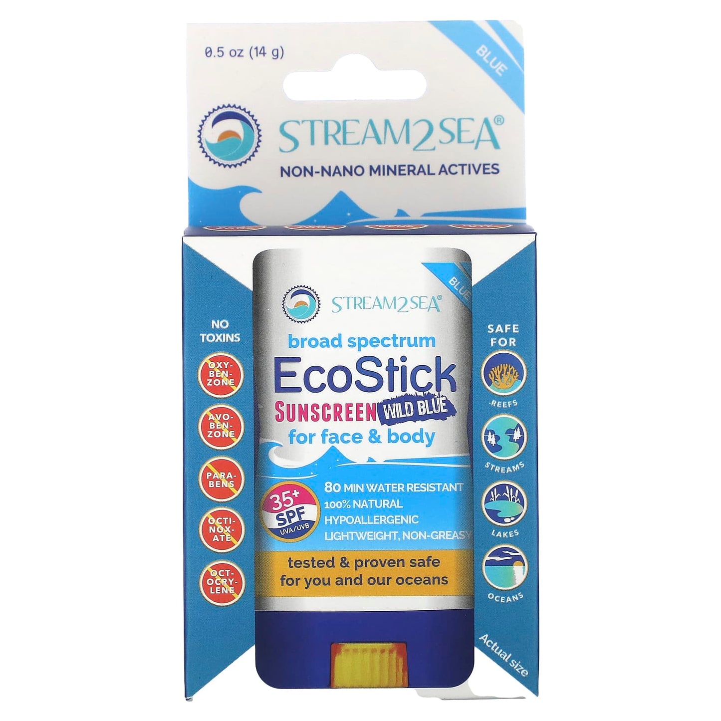 Stream2Sea, EcoStick Sunscreen Wild Blue, SPF 35+, 0.5 oz (14 g) - Image 2