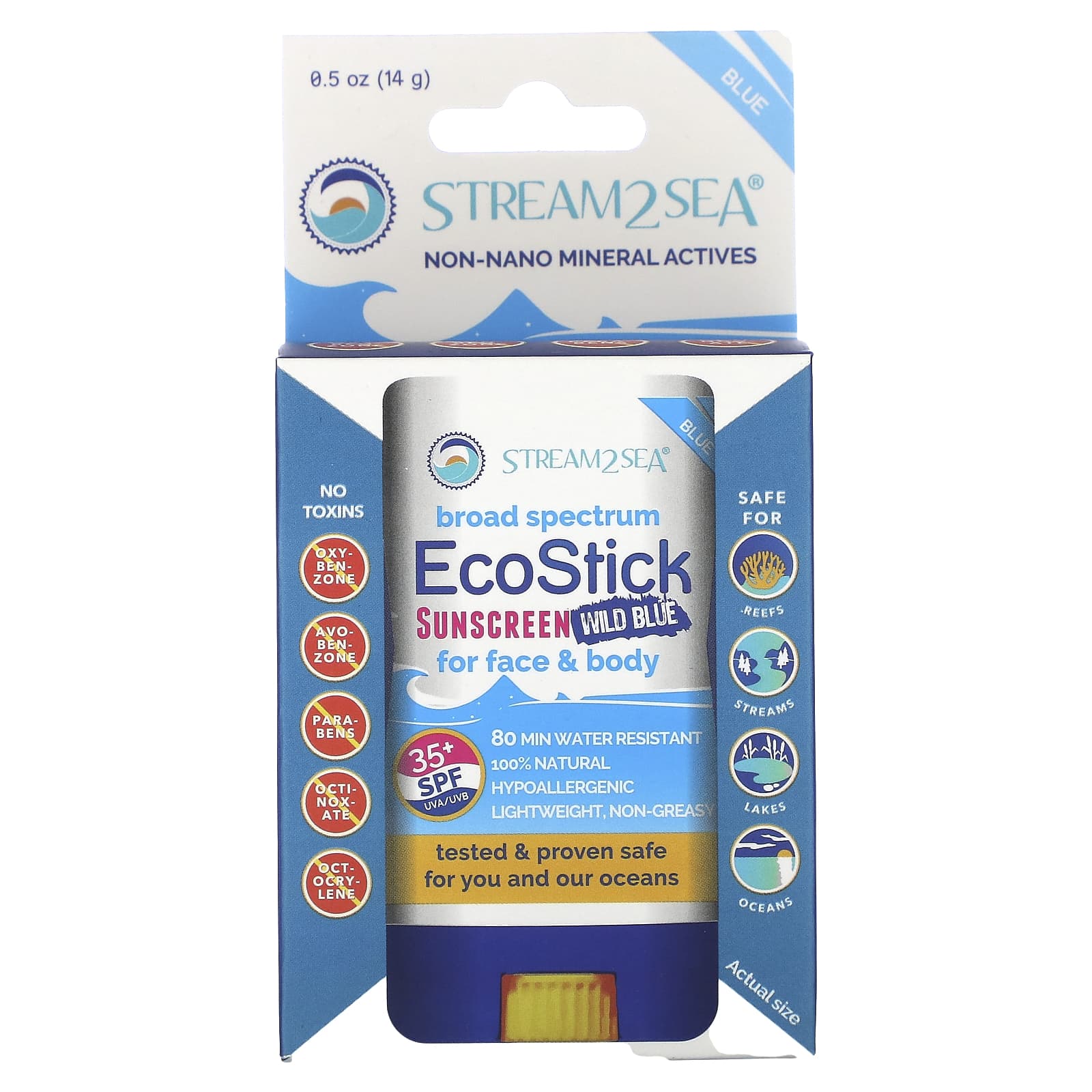 Stream2Sea, EcoStick Sunscreen Wild Blue, SPF 35+, 0.5 oz (14 g) - Image 2