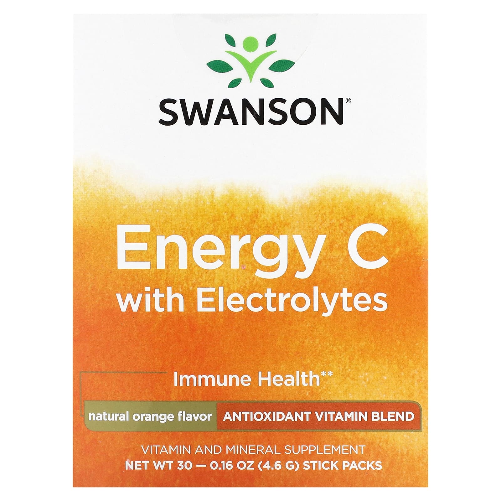 Swanson, Energy C with Electrolytes, Natural Orange , 30 Stick Packs, 0.16 oz (4.6 g) each - Image 1