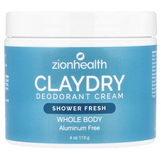 Zion Health, ClayDry Deodorant Cream, Shower Fresh, 4 oz (113 g) - Image 1