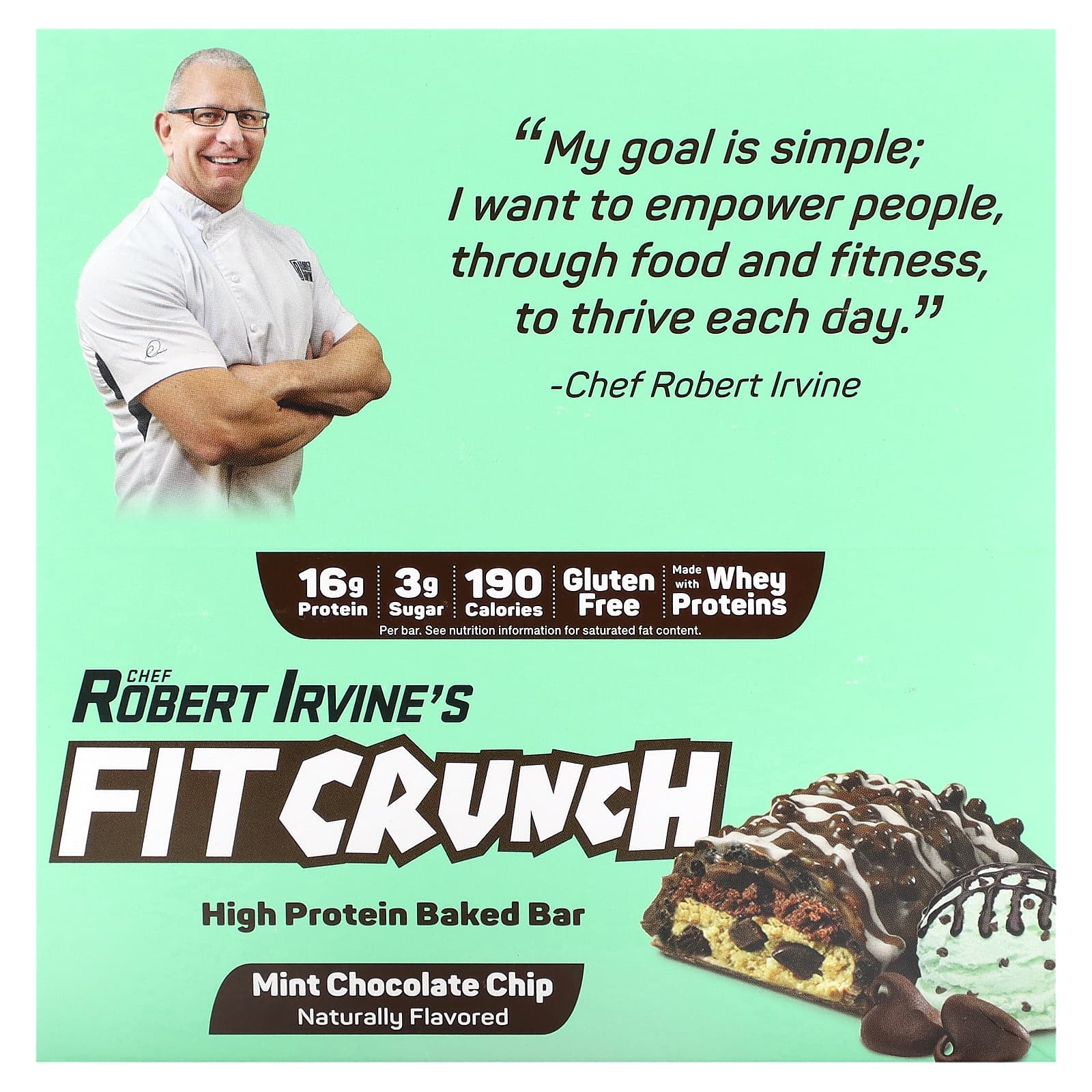 High Protein Baked Bars by FITCRUNCH - 9 Mint Chocolate Chip Bars (1.62 oz Each) - Image 1