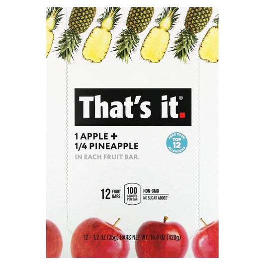 That's It, Fruit Bar, Apple + Pineapple, 12 Bars, 1.2 oz (35 g) Each - Image 1