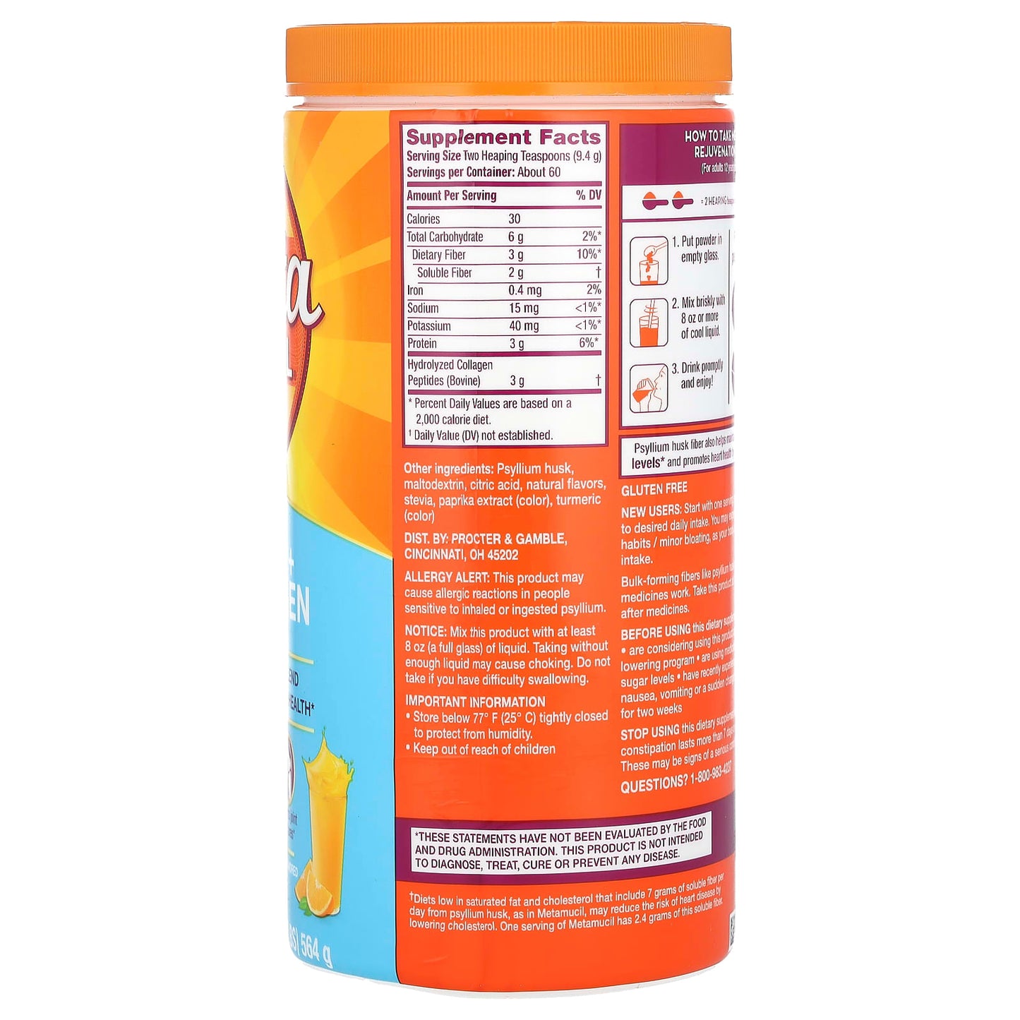 Metamucil, Fiber + Collagen Peptides, Ultra Smooth Orange, 19.9 oz (564 g) - Image 2
