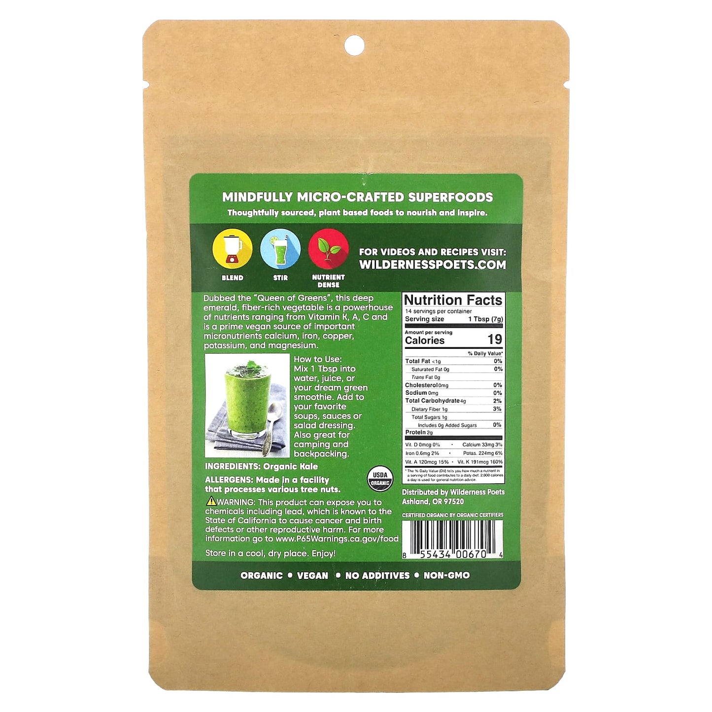 Wilderness Poets, Organic Kale Powder, 3.5 oz (99 g) - Image 2