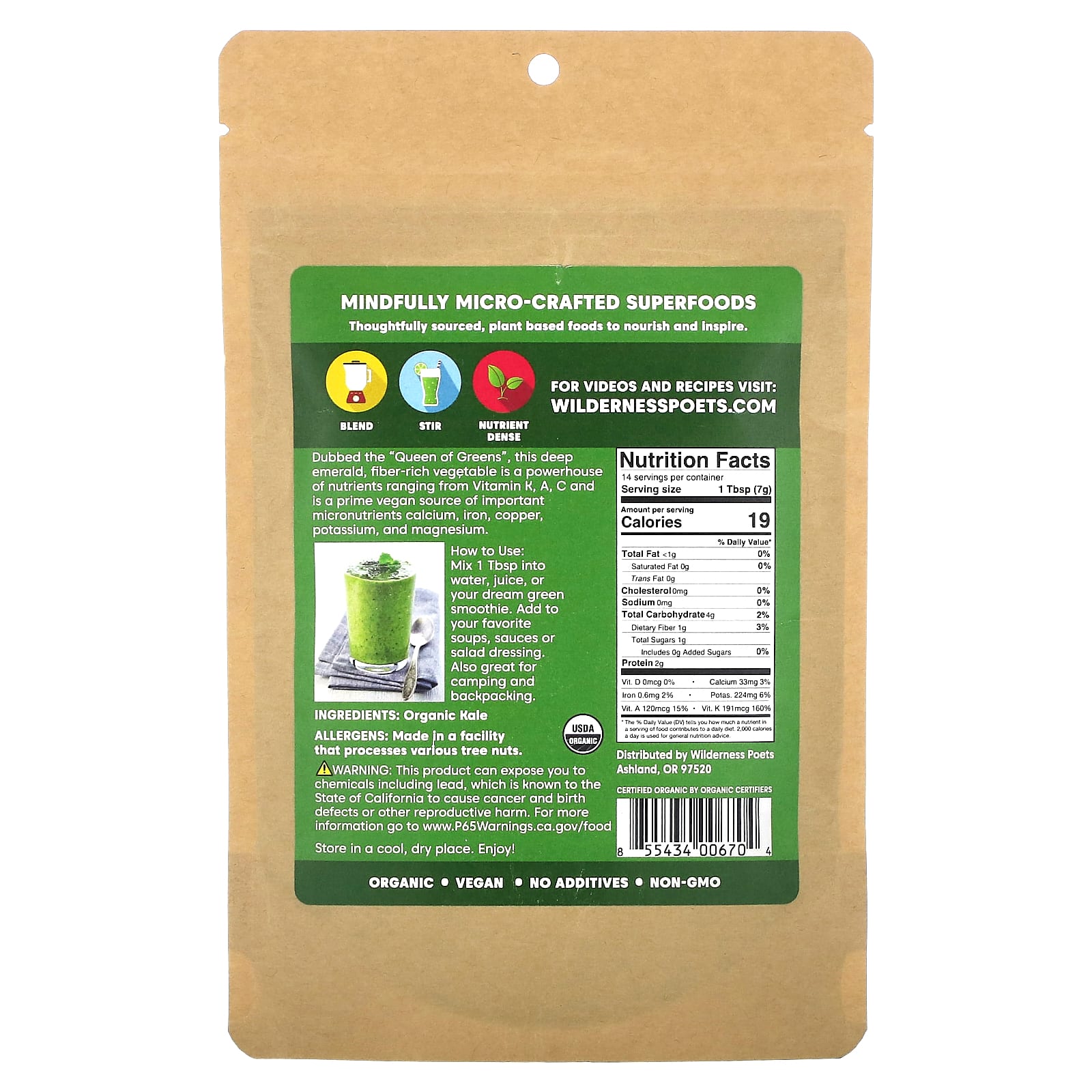 Wilderness Poets, Organic Kale Powder, 3.5 oz (99 g) - Image 2