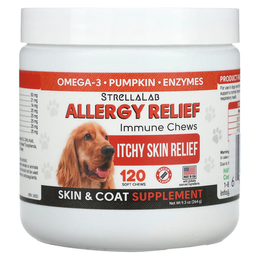 StrellaLab, Allergy Relief, Immune Chews, For Dogs, Bacon, 120 Soft Chews, 9.3 oz (264 g) - Image 1