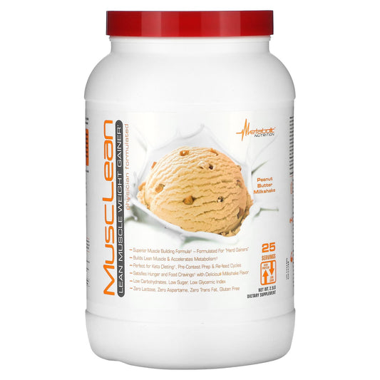 Metabolic Nutrition, MuscLean, Lean Muscle Weight Gainer, Peanut Butter Milkshake, 2.5 lb - Image 1