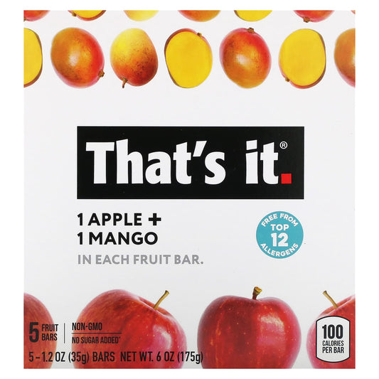 That's It, Fruit Bars, Apple + Mango, 5 Bars, 1.2 oz (35 g) Each - Image 1