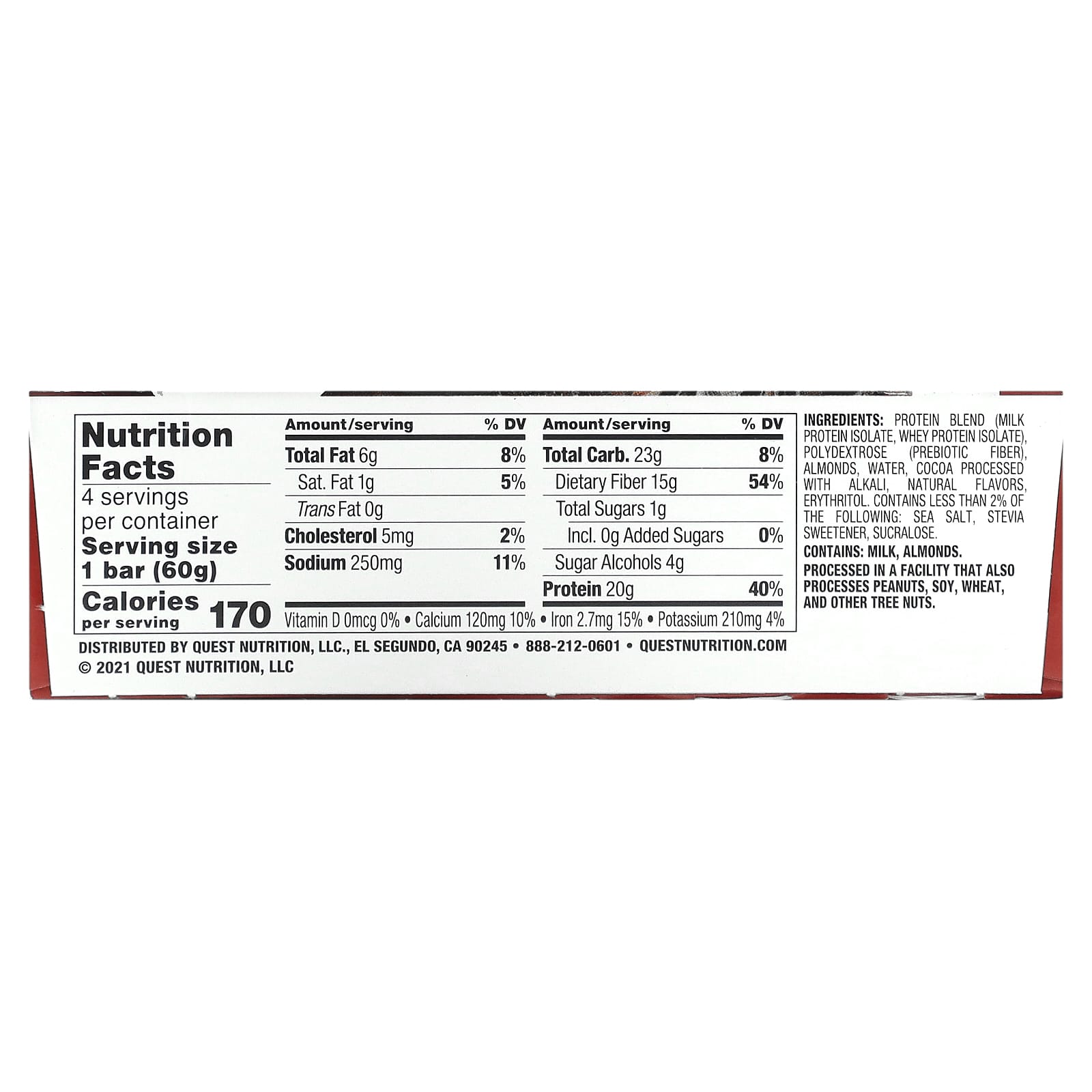 Quest Nutrition, Protein Bar, Chocolate Brownie, 4 Bars, 2.12 oz (60 g) Each - Image 2