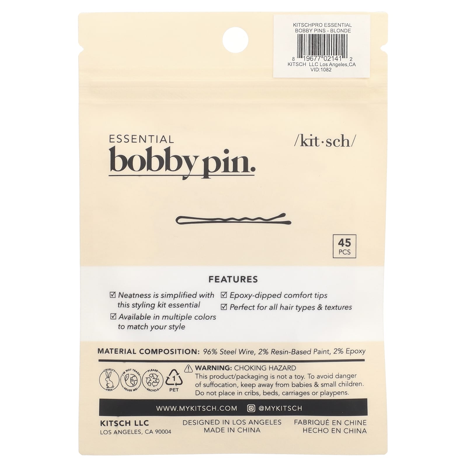 Kitsch, Essential Bobby Pins, Blonde, 45 Pieces - Image 2