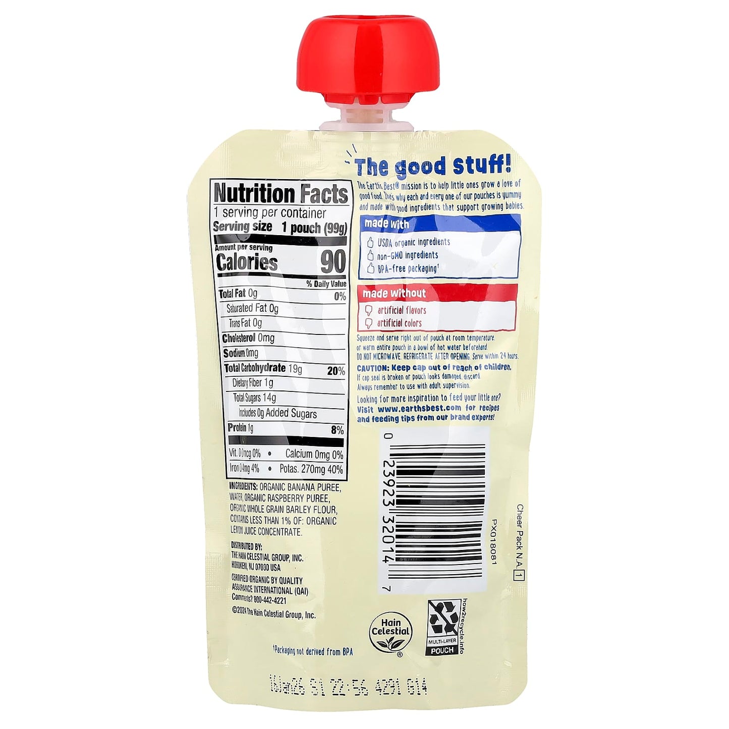 Earth's Best Organic Baby Food, 6+ Months, Banana & Raspberry - Image 2