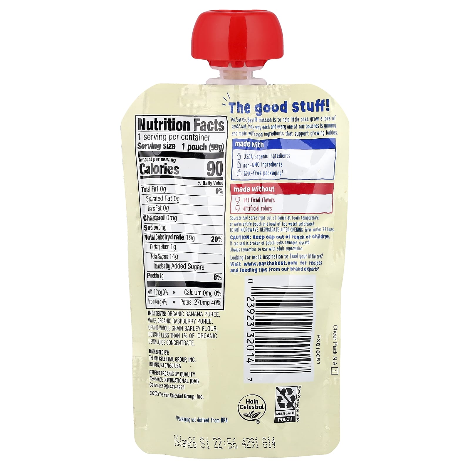 Earth's Best Organic Baby Food, 6+ Months, Banana & Raspberry - Image 2