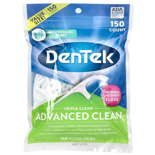 DenTek Advanced Clean Floss Picks, Mouthwash Blast, 150 Pks, Gingivitis Prevention - Image 1