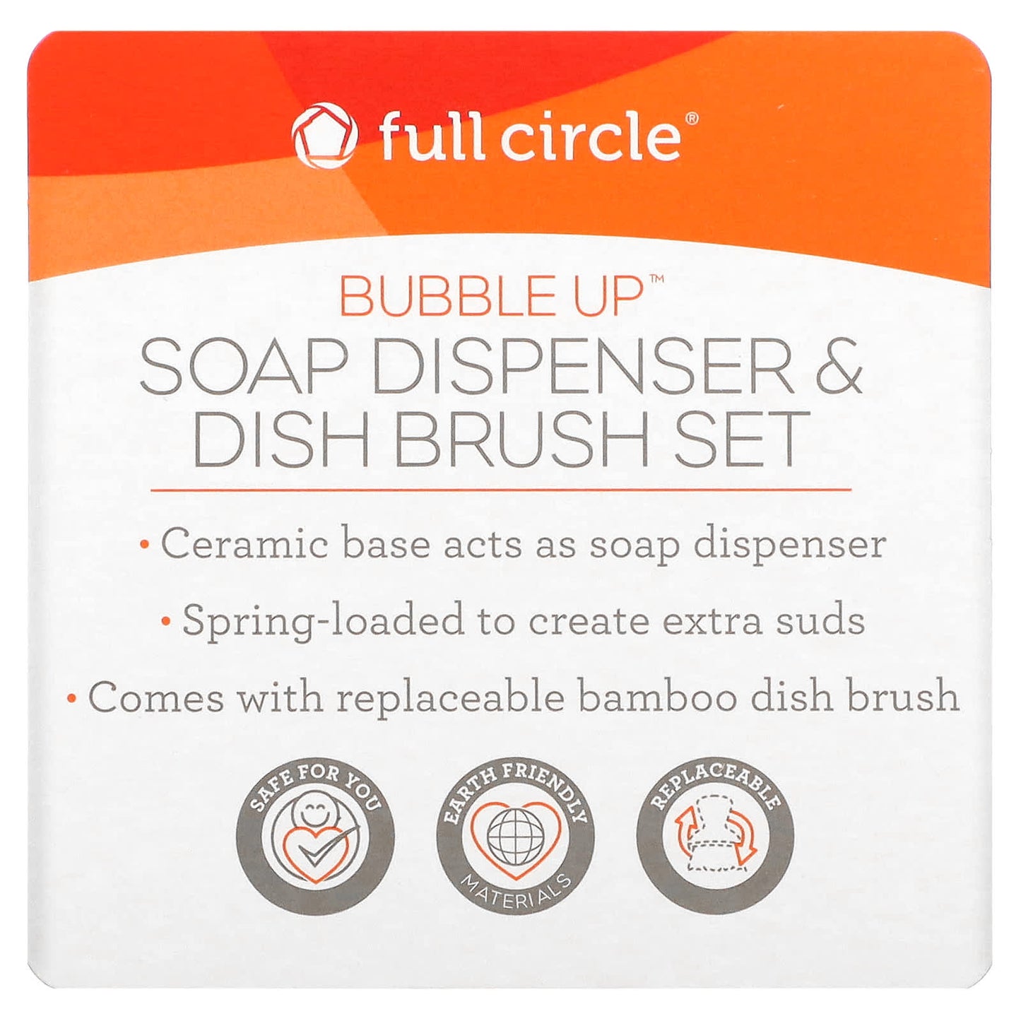 Full Circle Eco-Friendly Soap Dispenser & Dish Brush Set, White - Easy Cleaning - Image 2
