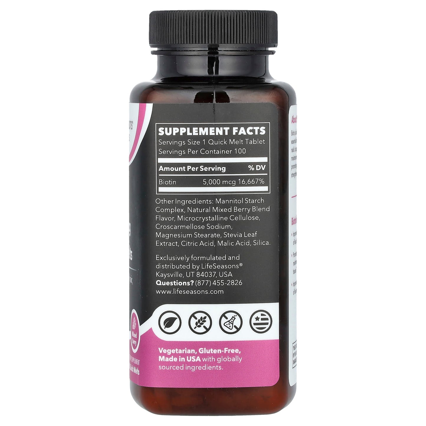 LifeSeasons, Biotin, Mixed Berry, 5,000 mcg, 100 Quick Melts - Image 2