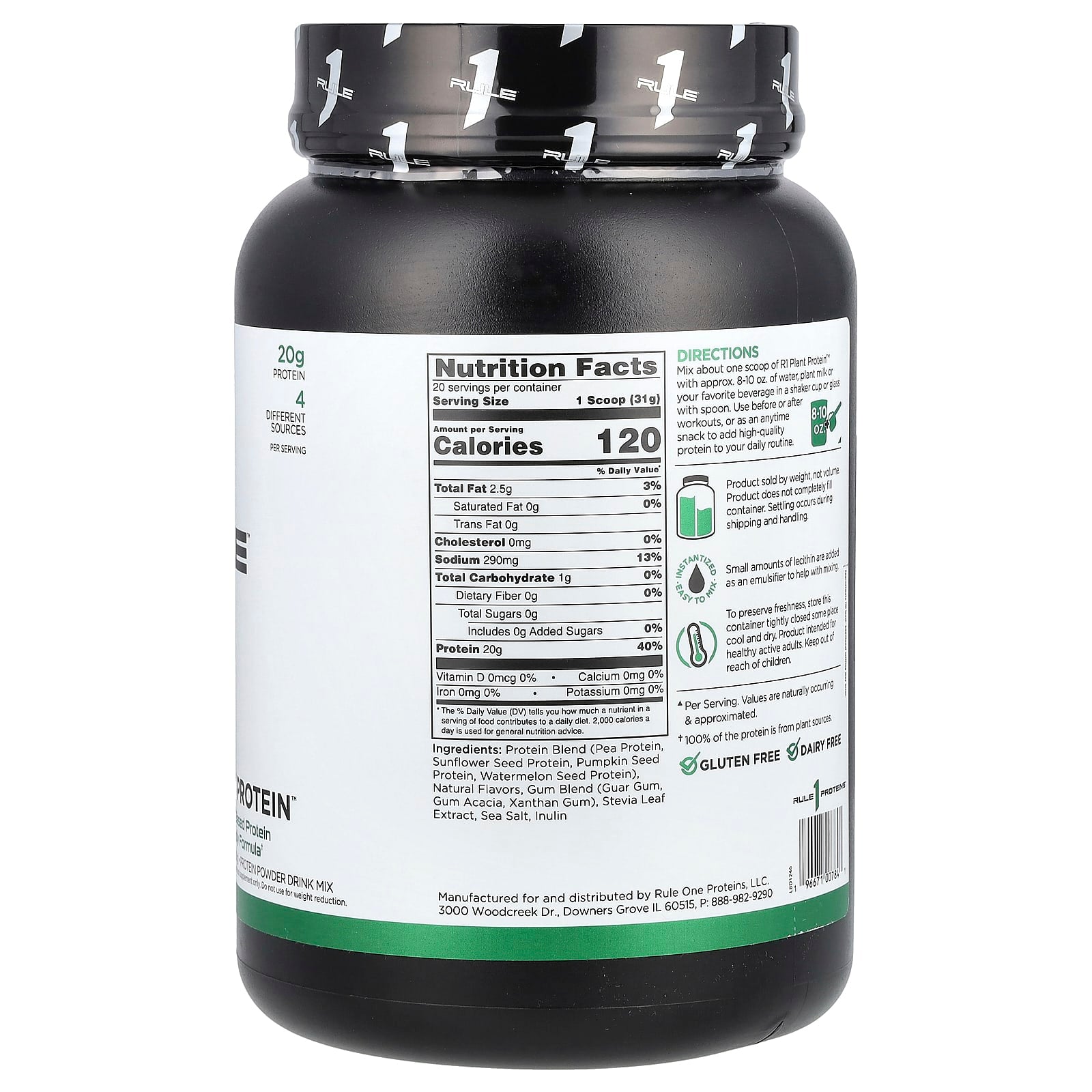 Rule One Proteins, Plant Protein Powder Drink Mix, Vanilla, 1.37 lb (620 g) - Image 2