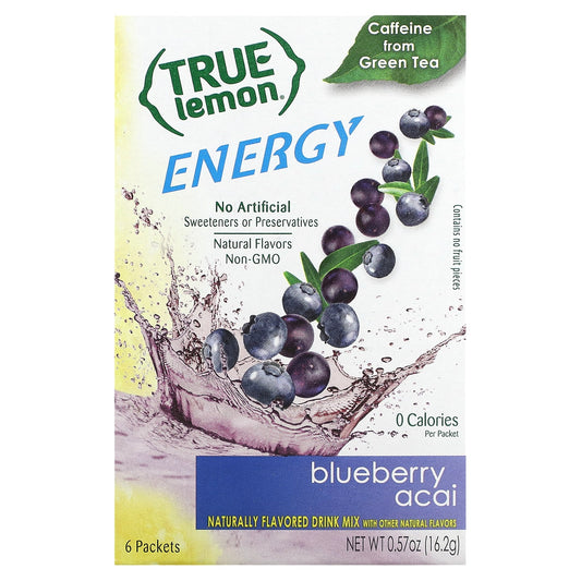 True Citrus, True Lemon, Energy, Blueberry Acai, 6 Packets, 0.095 oz (2.7 g) Each - Image 1
