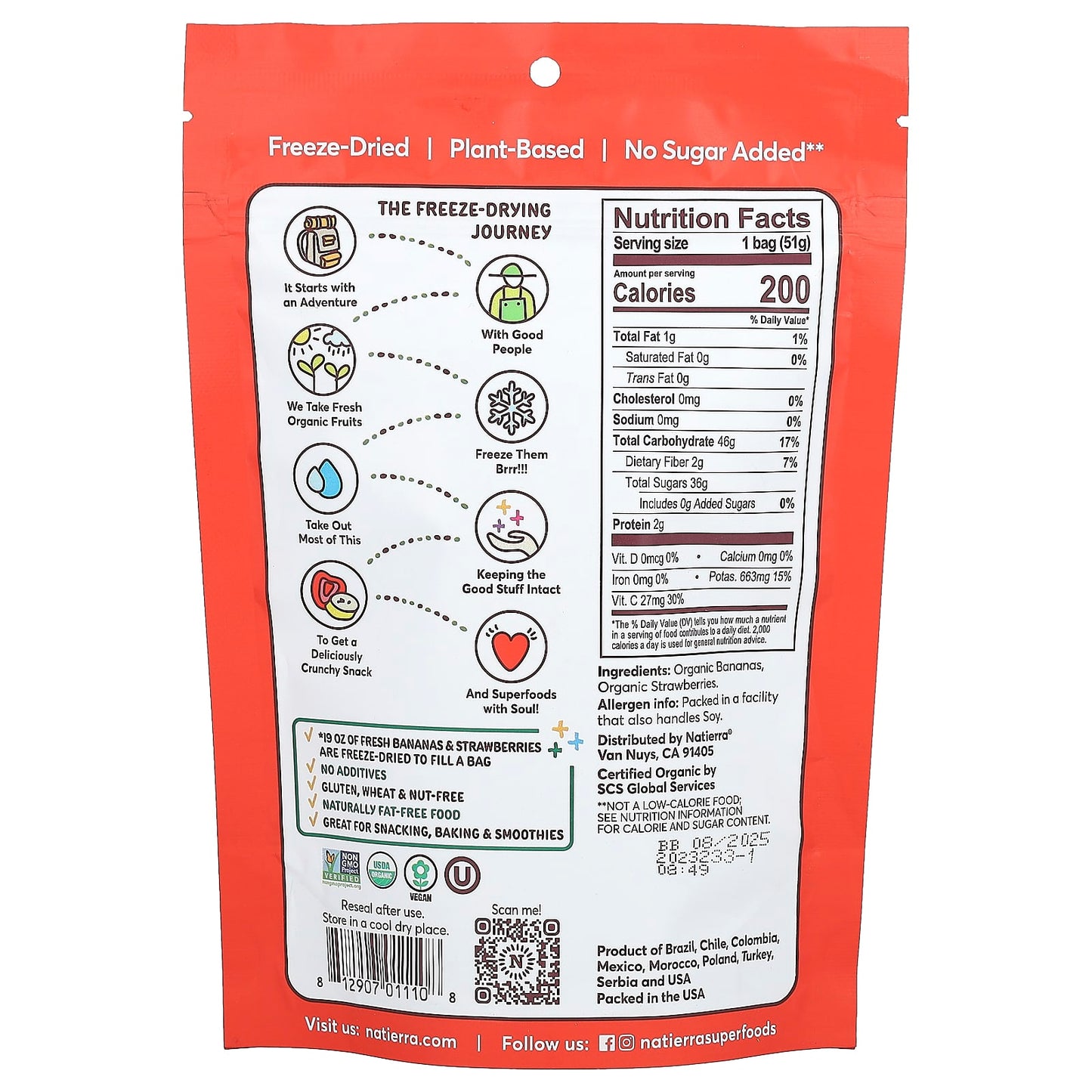 Natierra, Organic Freeze-Dried Bananas and Strawberries, 1.8 oz (51 g) - Image 2