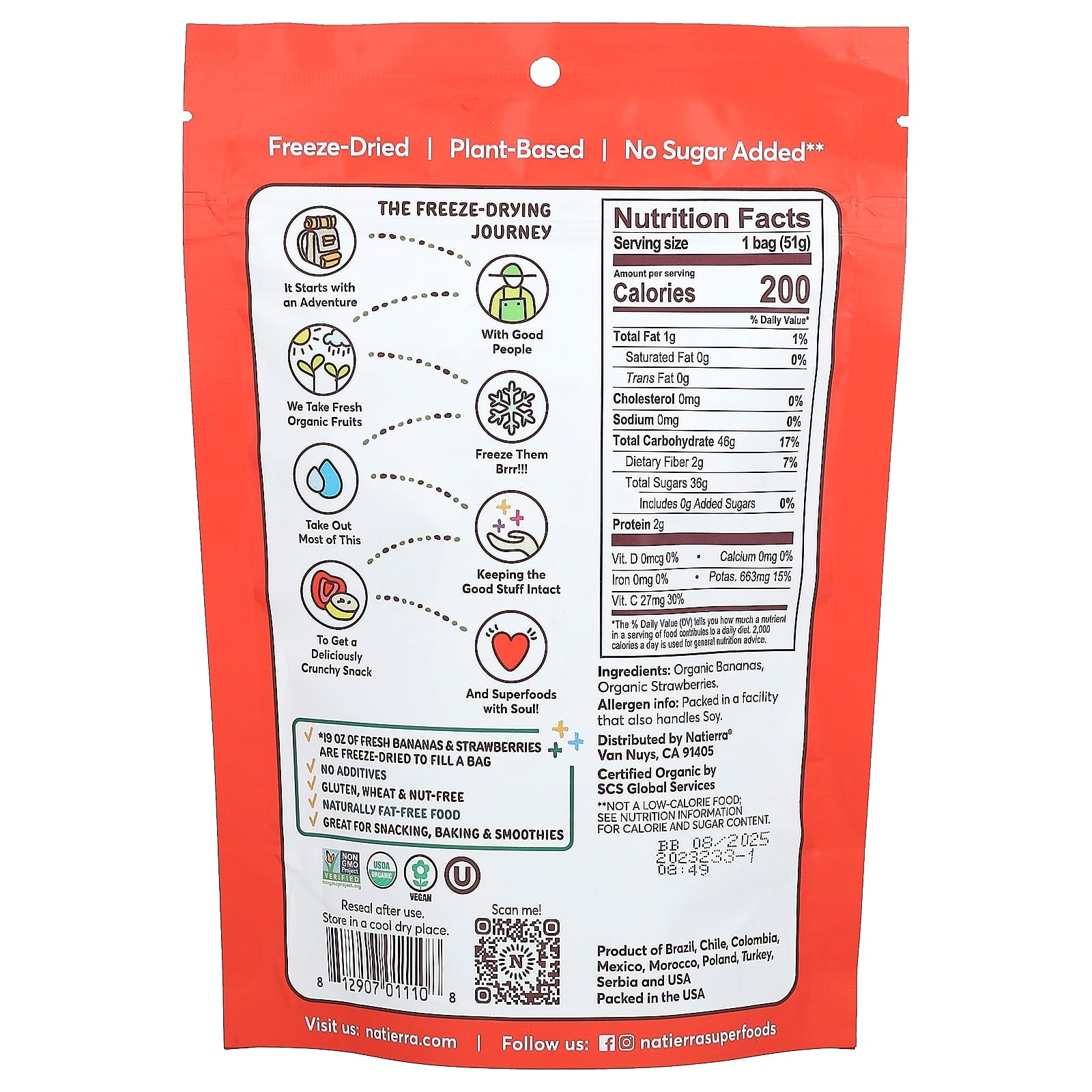 Natierra, Organic Freeze-Dried Bananas and Strawberries, 1.8 oz (51 g) - Image 2