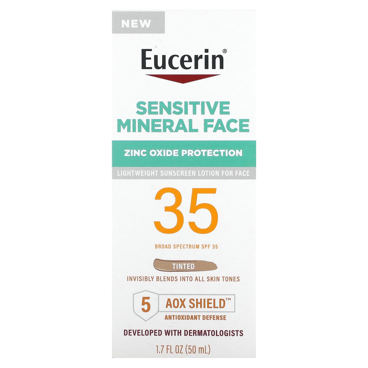 Eucerin Sensitive Mineral Face Sunscreen Lotion, SPF 35, Tinted, 1.7 fl oz - Image 2