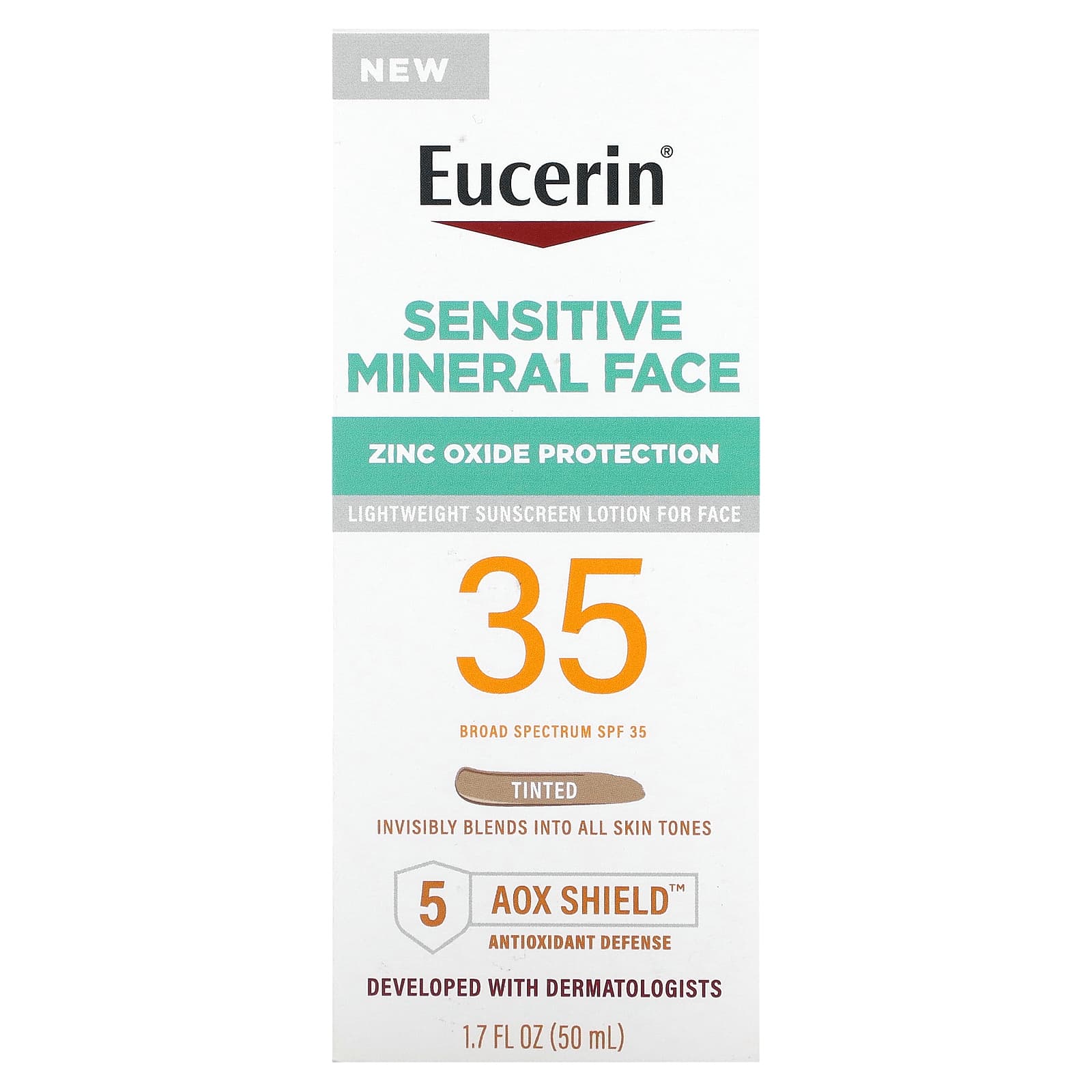 Eucerin Sensitive Mineral Face Sunscreen Lotion, SPF 35, Tinted, 1.7 fl oz - Image 2