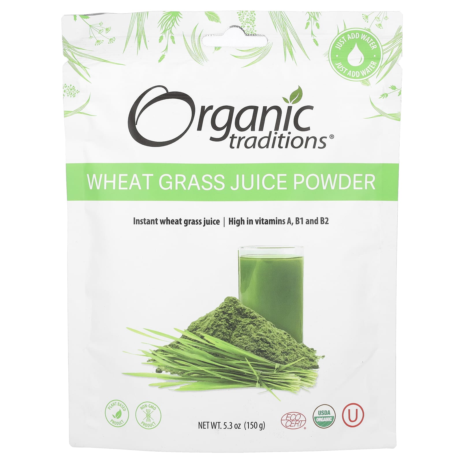 Organic Traditions, Wheat Grass Juice Powder,  5.3 oz (150 g) - Image 1
